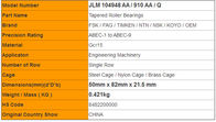 OEM Tapered Roller Bearing JLM 104948 AA/910 AA/Q TIMKEN Bearings 50mm ID