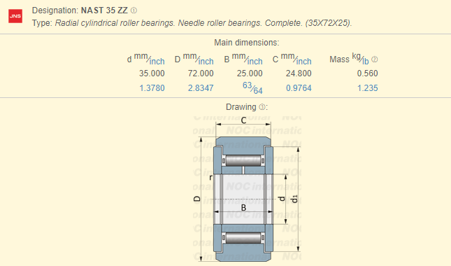 Radial-unterschiedliche gestützte Nadel NAST 35 ZZ, die Identifikation 35 Millimeter trägt 0