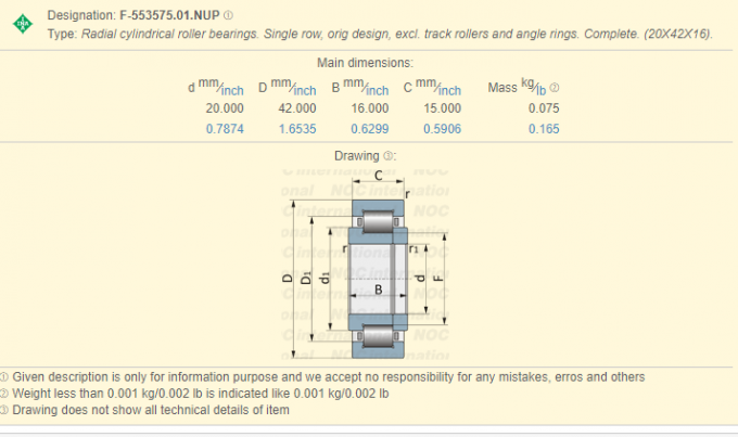 Zylinderrollenlager-Druckmaschinen-Lager-Katalog 20 F -553575,01 × 42 × 16 Millimeter 0