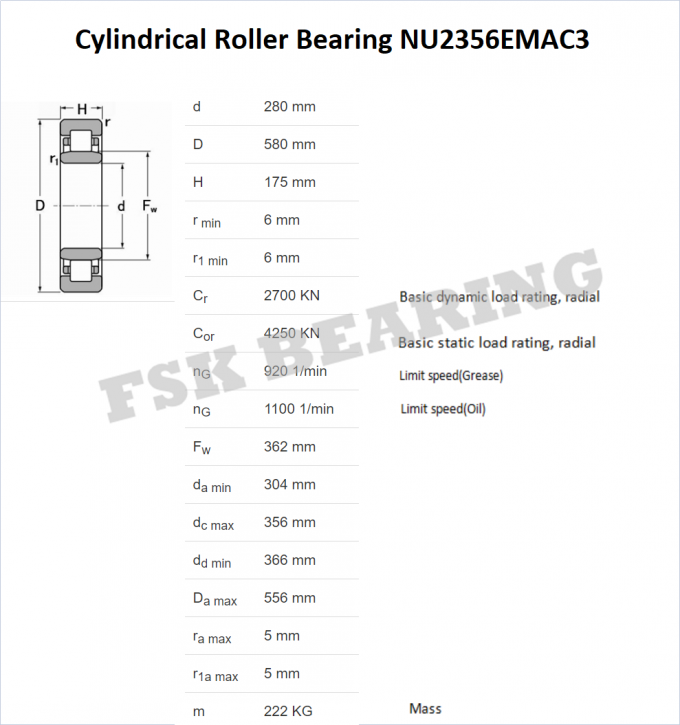 Schweres großes Zylinderrollenlager der Lasts-NU2356 EMAC3 NU2364 ECMA 0